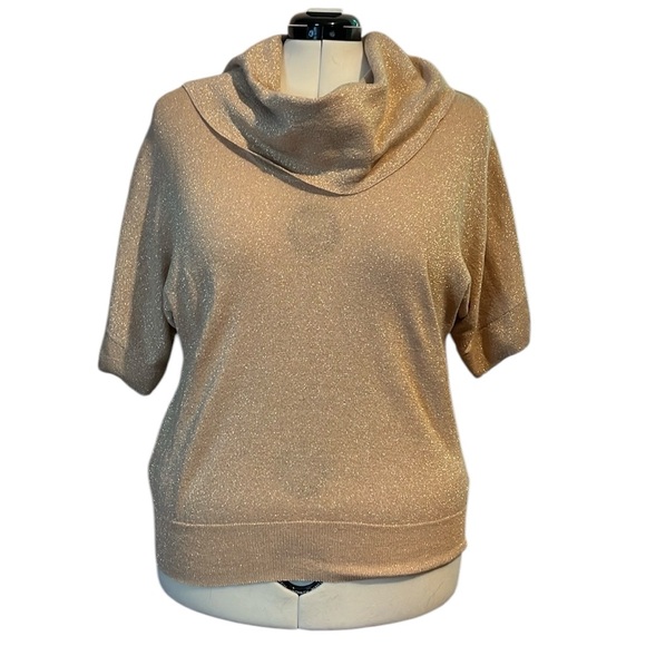 Michael Michael Kors Gold Metallic Shimmery Short Sleeve Sweater Blouse - Picture 1 of 11
